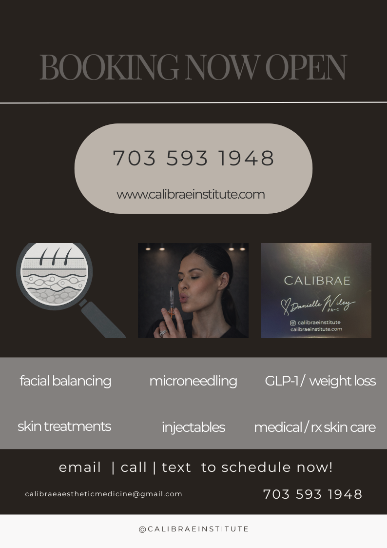 Booking now open announcement for Calibrae Institute of Aesthetic Medicine
